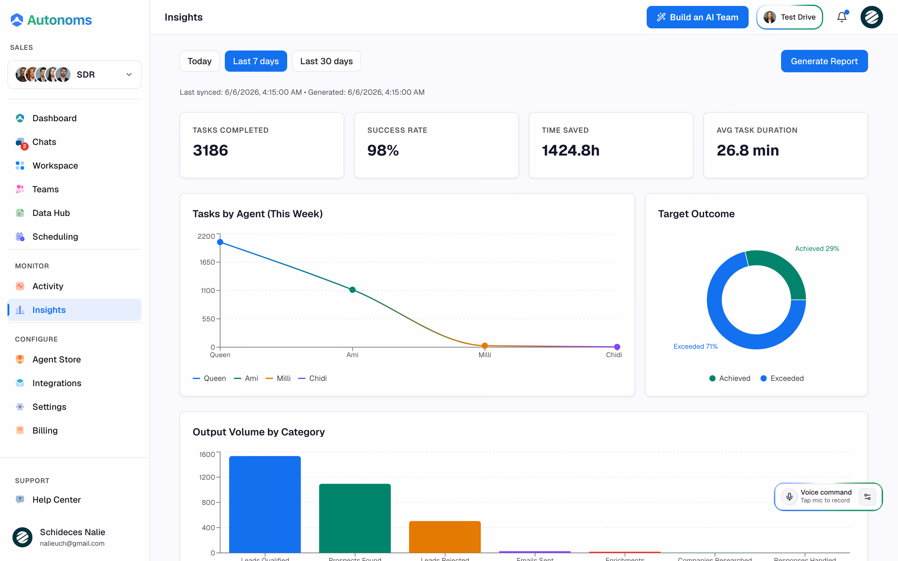 Autonoms Insights screen