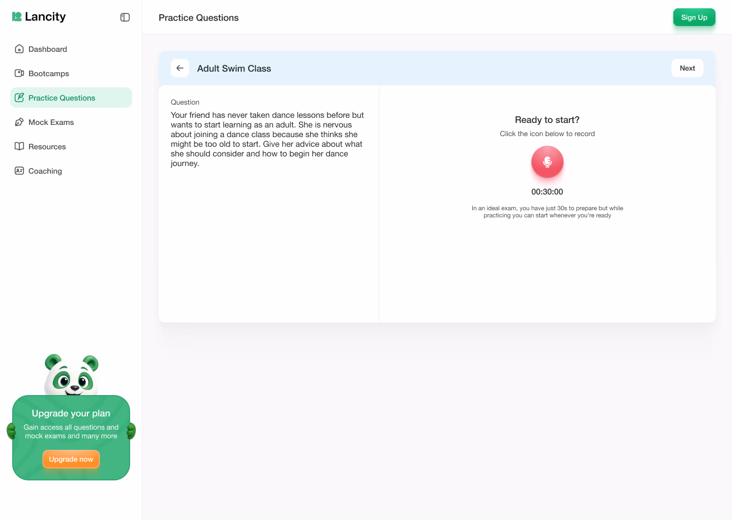 Lancity Speaking screen