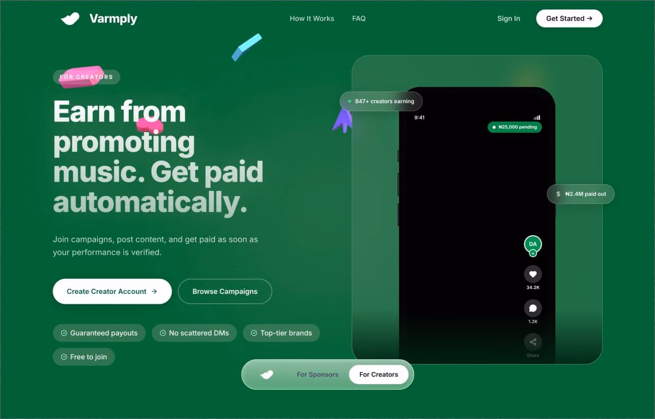Varmply For creators screen