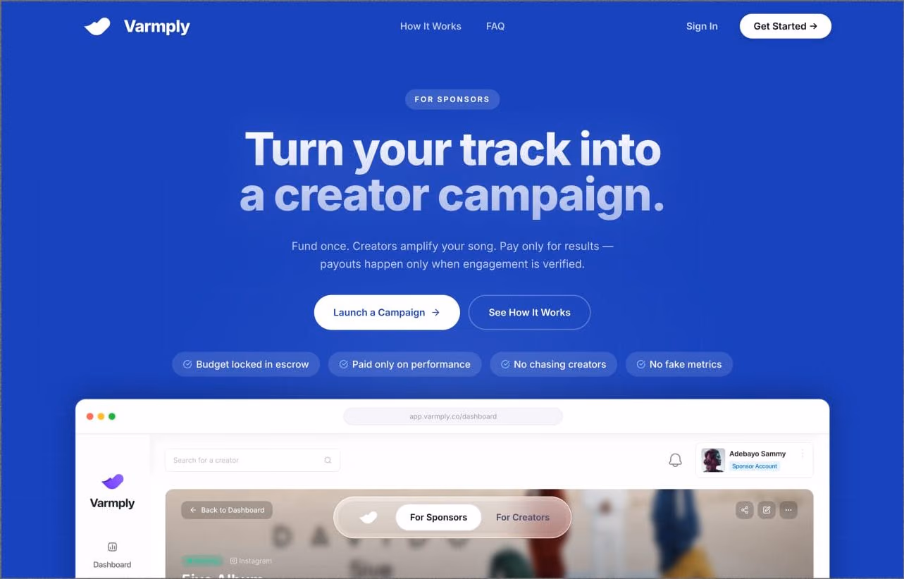 Varmply For sponsors screen